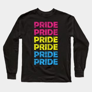 Pansexual Pride Flag Colors Repeating Text Design Long Sleeve T-Shirt